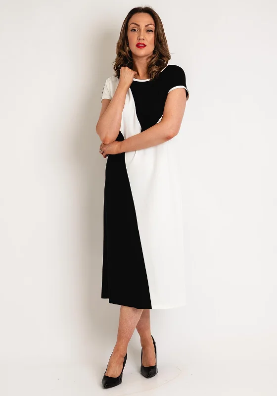 Kate Cooper Geometrical Two-Tone Midi Dress, Black & White Comfortable Ribbed Midi Dress