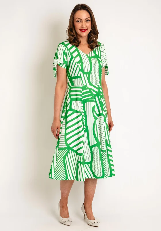 Kate Cooper Geometrical Print A-Line Midi Dress, Apple Comfortable Adjustable Strap Midi Dress