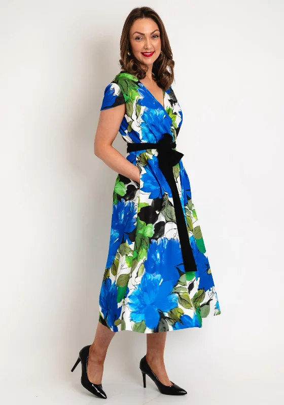 Kate Cooper Floral Print Wrap Midi Dress, Royal Blue Comfortable Floral Print Midi Dress