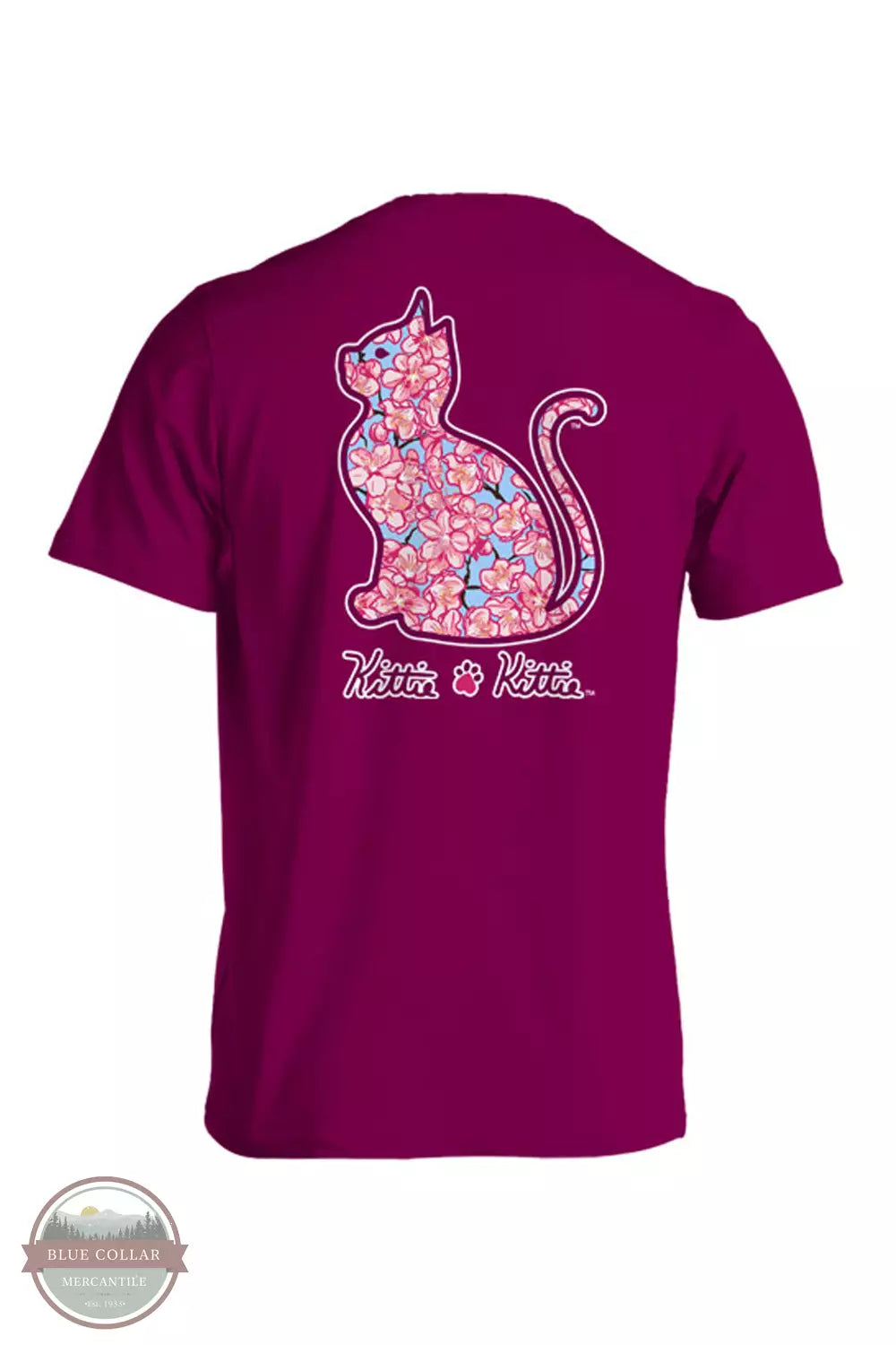 PKK0206 Cherry Blossom Kittie T-Shirt Denim Fabric Leather Fabric Suede Fabric