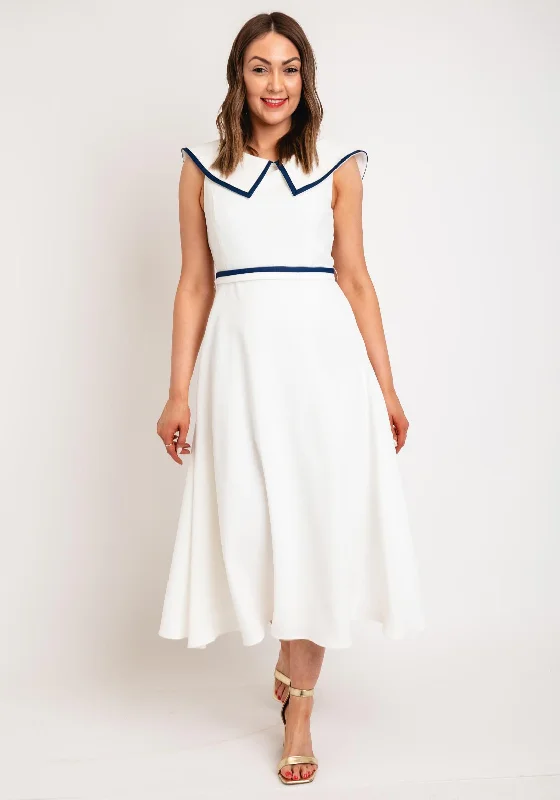 Laura Bernal Peter Pan Collar A-Line Midi Dress, White Trendy Boho Midi Dress