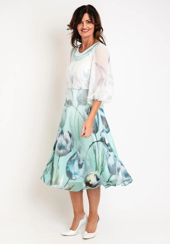 Lizabella Tulip Print Chiffon Midi Dress,Ice Green Elegant Satin Slip Midi Dress