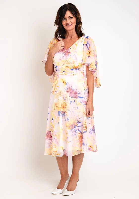 Lizabella Pleated Bodice Floral Print Chiffon Midi Dress, Iris Chic Lace Detail Midi Dress