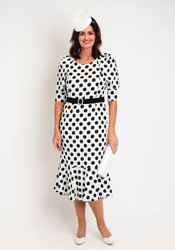 Luis Civit Polka Dot Midi Dress, Black & White Stylish Halter Neck Midi Dress