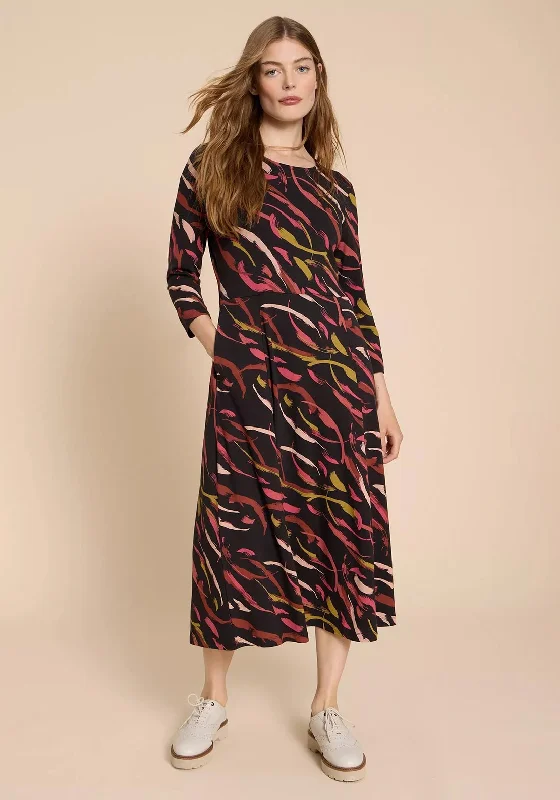 White Stuff Madeline Jersey Print Midi Dress, Black Multi Trendy Tiered Hem Midi Dress