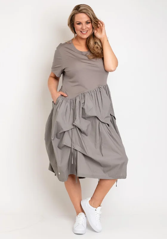 Natalia Collection One Size Taffeta Skirt Midi Dress, Mushroom Trendy Mock Neck Midi Dress