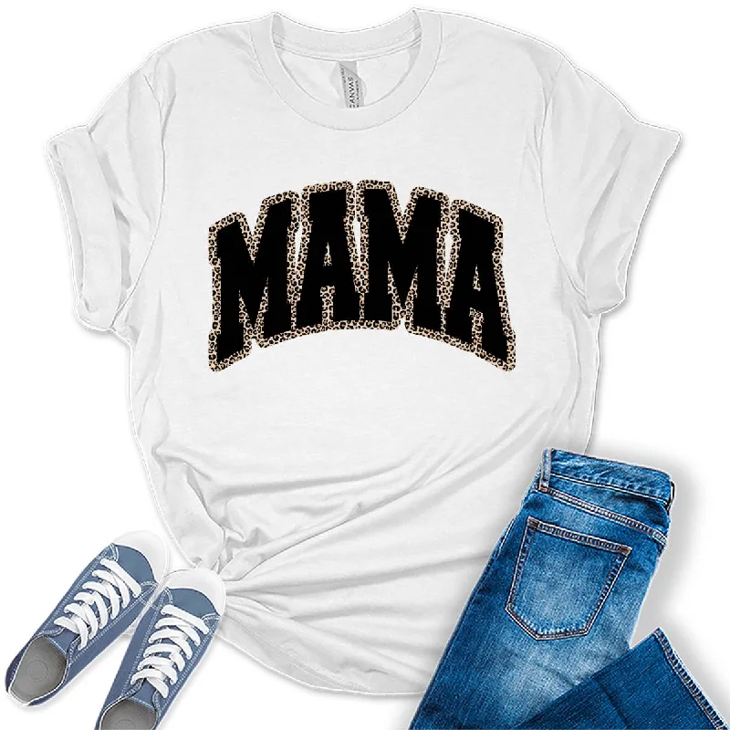 Mama Leopard Print Funny Mother's Day Womens Graphic Tees Iron Safe Non-Iron Wrinkle Free