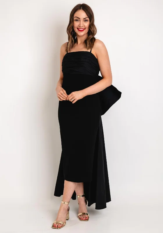 Moskada Cecilia Taffeta Bow Tie Back Midi Dress, Black Comfortable Denim Midi Dress