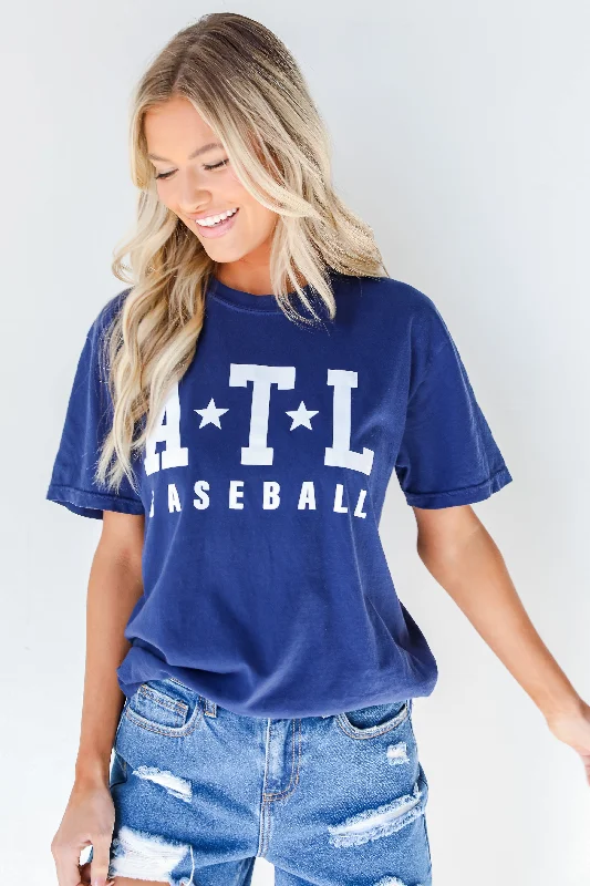 Navy ATL Baseball Star Tee Houndstooth Herringbone Solid