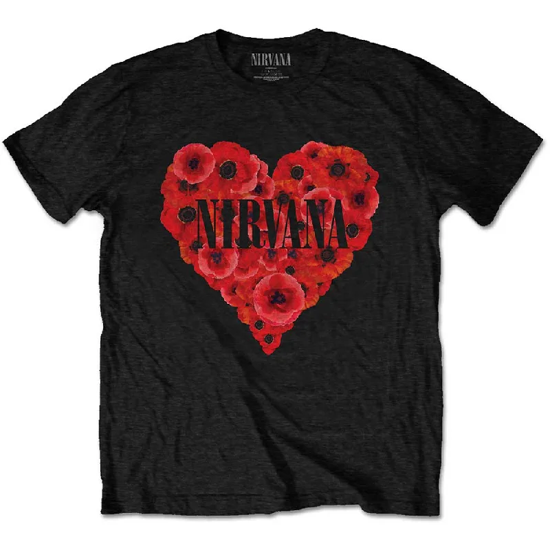 Nirvana | Official Band T-Shirt | Poppy Heart Satin Blend Silk Blend Wool Blend