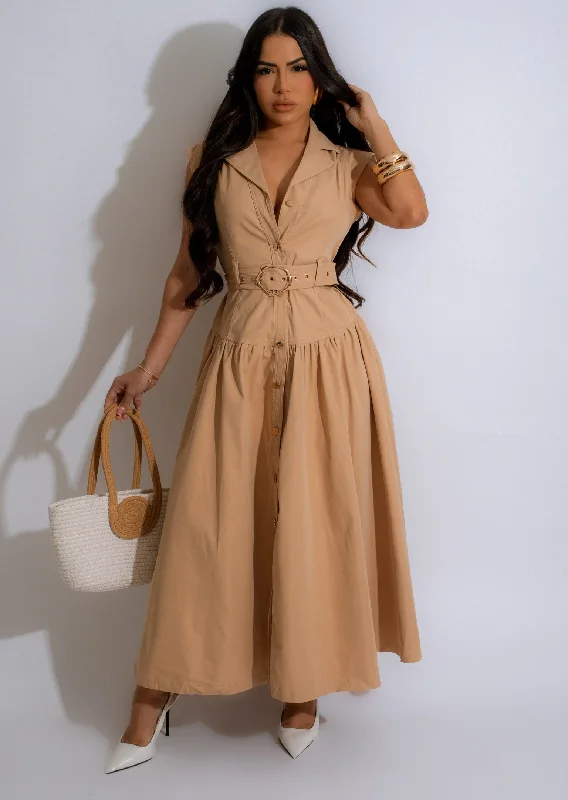 Falling For You Midi Dress Nude Elegant Maxi-Midi Hybrid Dress