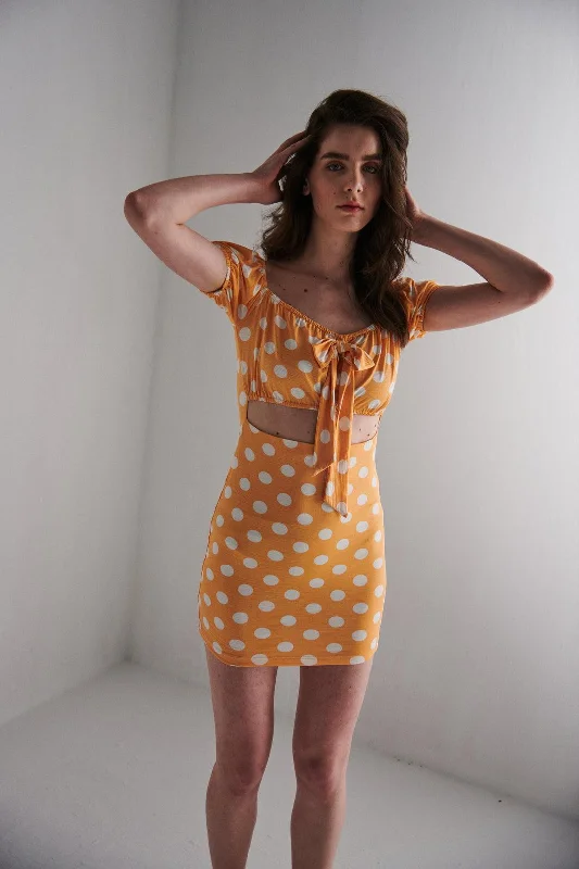 Orange Polka Dot Mini Dress Fashionable Off-Shoulder Mini Dress