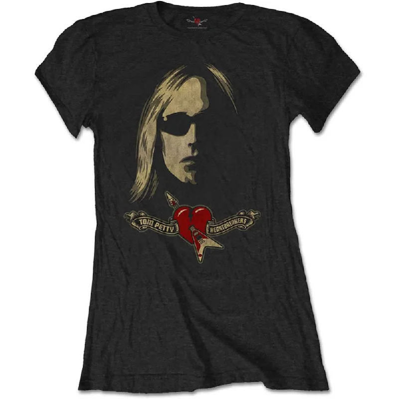 Tom Petty & The Heartbreakers Ladies T-Shirt: Shades & Logo (Soft Hand Inks) Fleece Fabric Down Fabric Feather Fabric