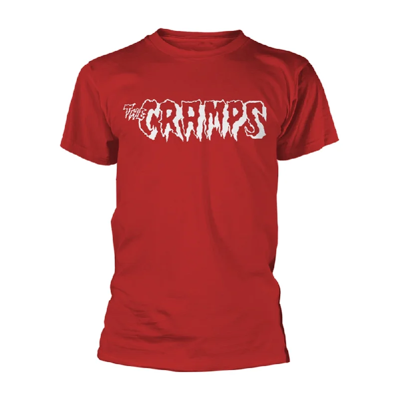 The Cramps Unisex T-shirt: Logo - White (Red) Rayon Velvet Corduroy