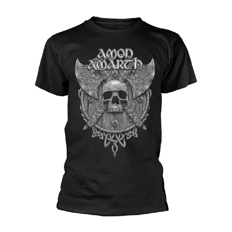 Amon Amarth Unisex T-shirt: Grey Skull (back print) Collared T-Shirt Boat Neck A-Line