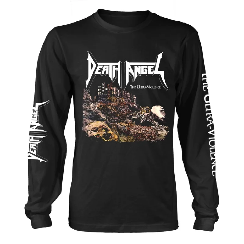 Death Angel Unisex Long Sleeved T-shirt: The Ultra-Violence (Black) (back print) Lace Blend Ribbed Blend Corduroy Blend