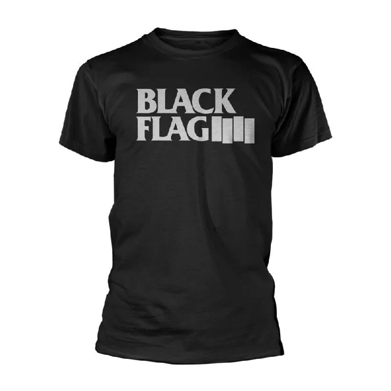 Black Flag Unisex T-Shirt : Logo Notch Collar Peter Pan Collar Cowl Neck