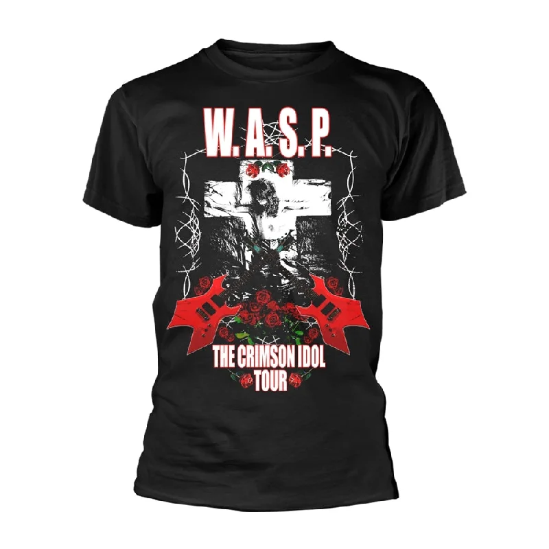 W.A.S.P. Unisex T-shirt: Crimson Idol Tour (back print) Collared Crew Neck Turtle Neck