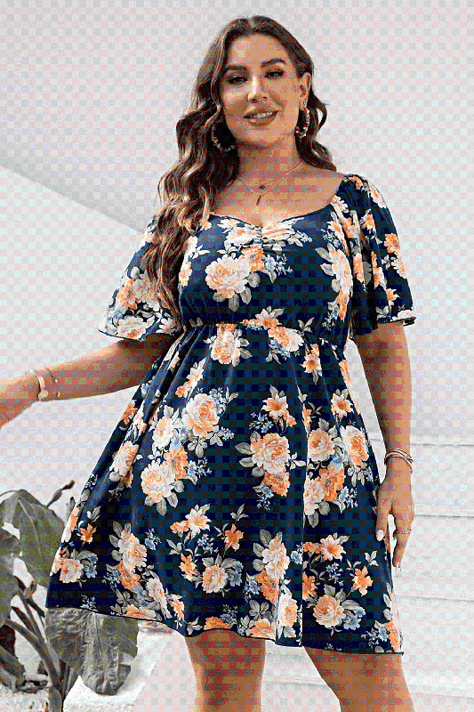 Floral Print V-Neck Flutter Sleeve Mini Dress Trendy Bodycon Mini Dress