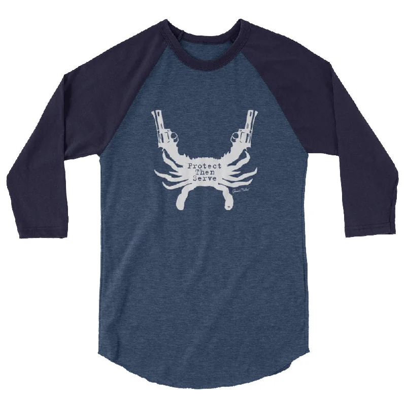 Protect Then Serve 3/4-Sleeve Tee - White on Dark Blue Striped Floral Plaid