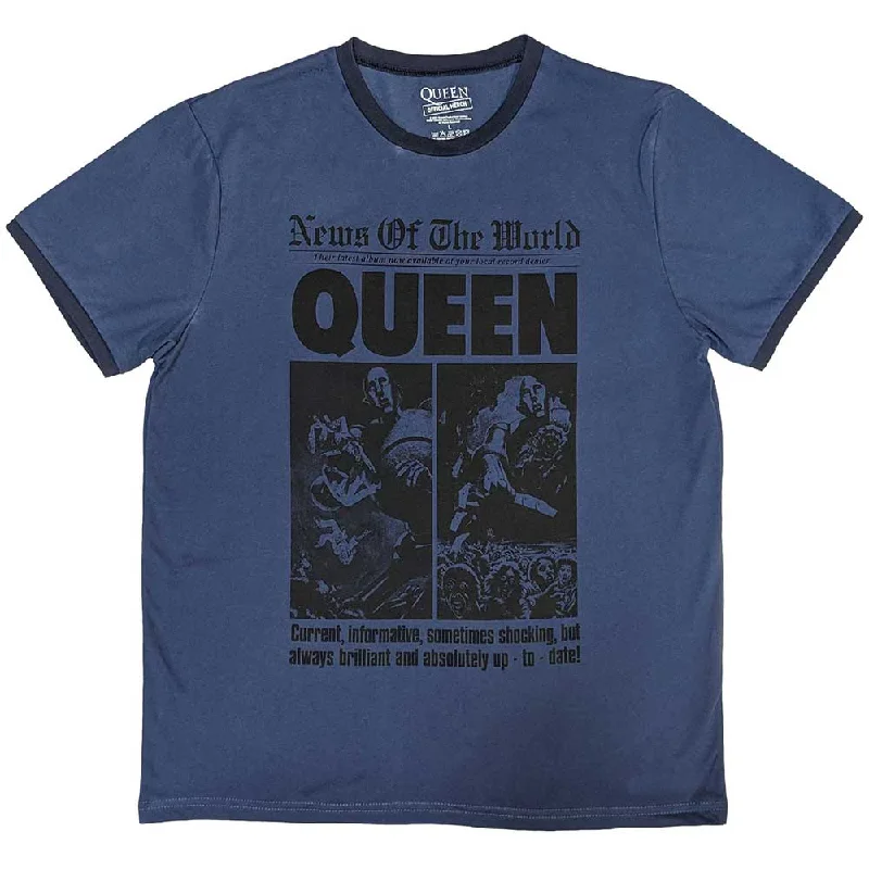 Queen | Official Band Ringer T-Shirt | News of the World 40th Front Page Hooded Caped Shawl Collar