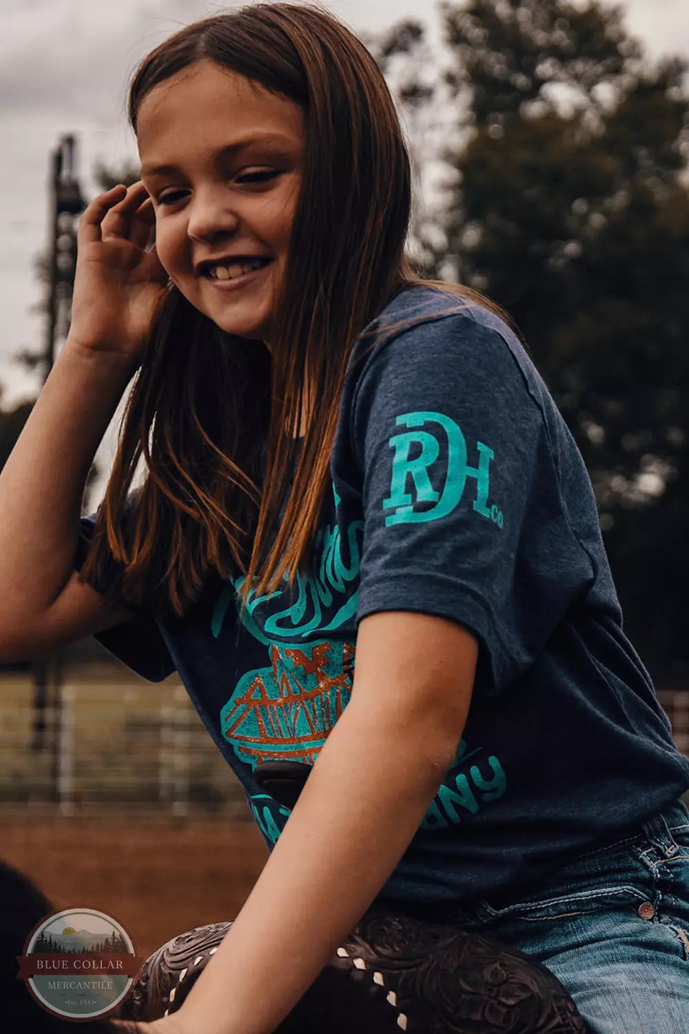 RDHC-T-110 Navy Aztec Bison T-Shirt Asymmetrical Pockets Print