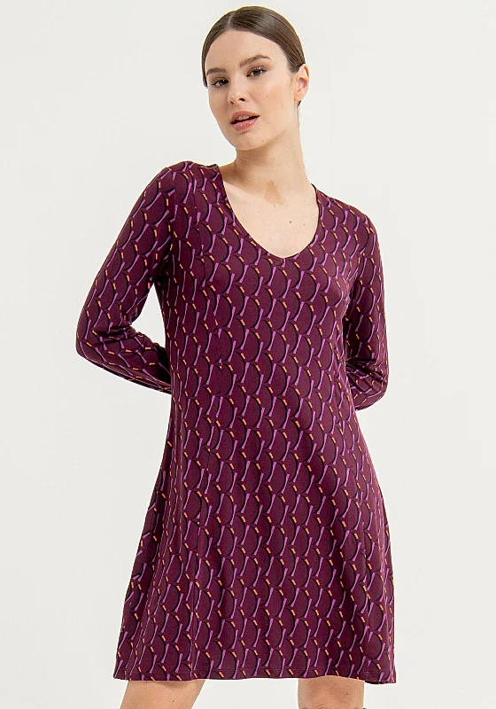 Surkana Abstract Print Mini Dress, Plum Chic Pleated Mini Dress