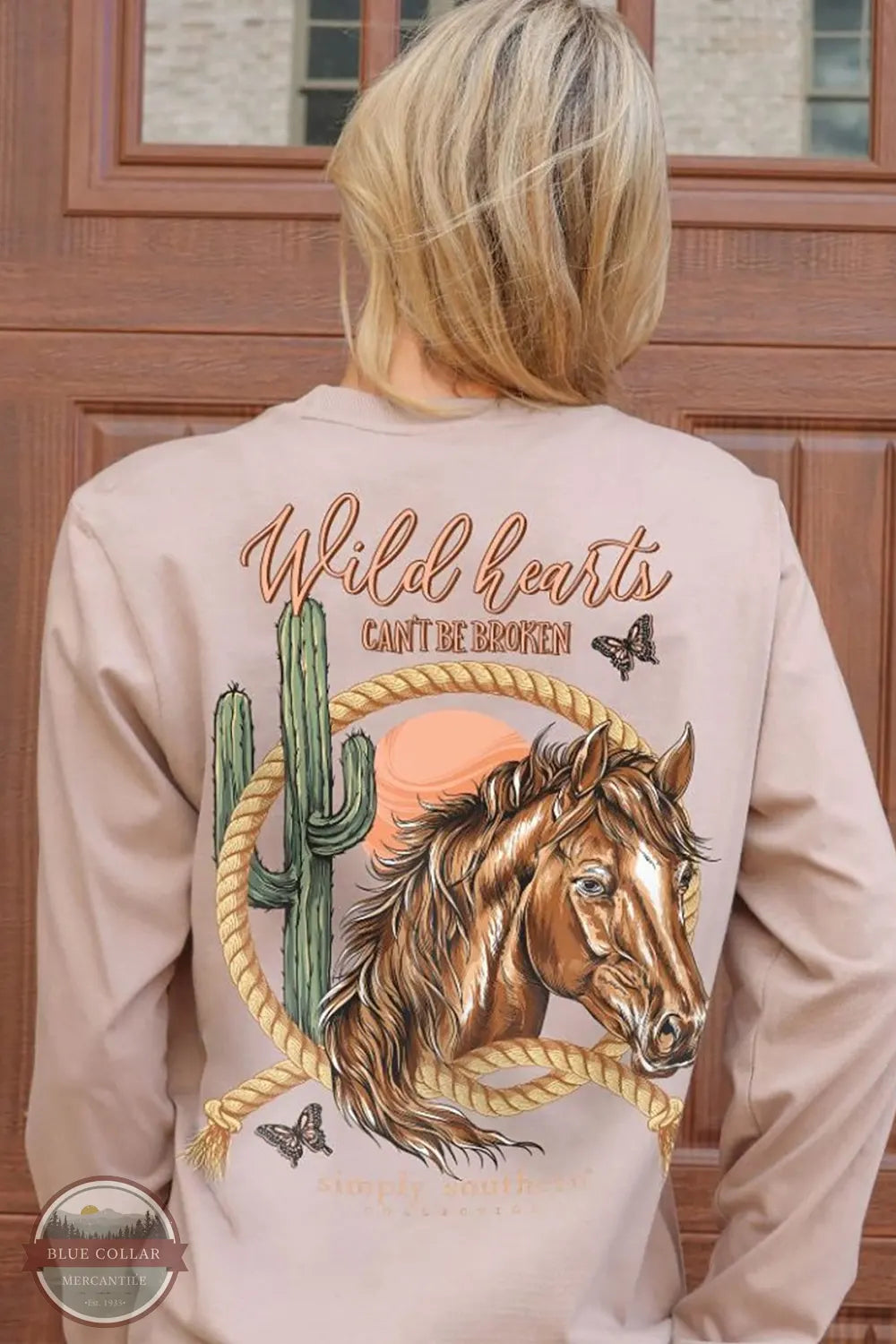 LS-WILDHRT-MOCHA Wild Hearts Can't be Broken Long Sleeve T-Shirt Asymmetrical Pockets Print