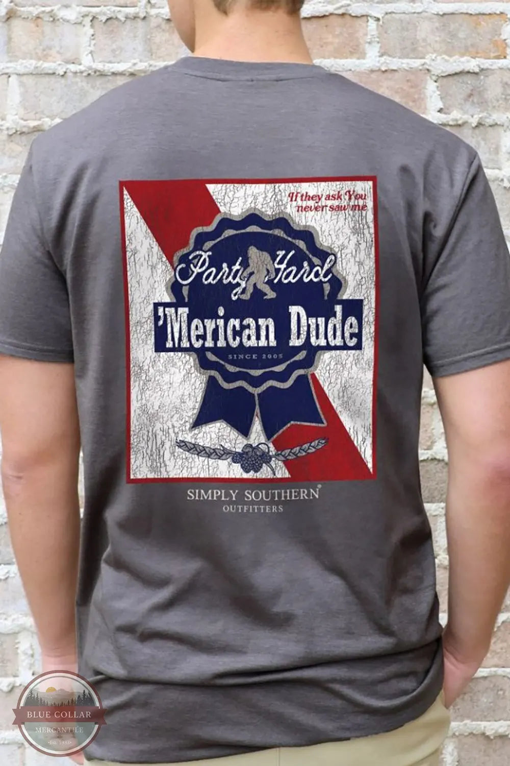 MN-SS-RIBBON-IRONHTHR 'Merican Dude Short Sleeve T-Shirt Wool Fabric Cashmere Fabric Tweed Fabric