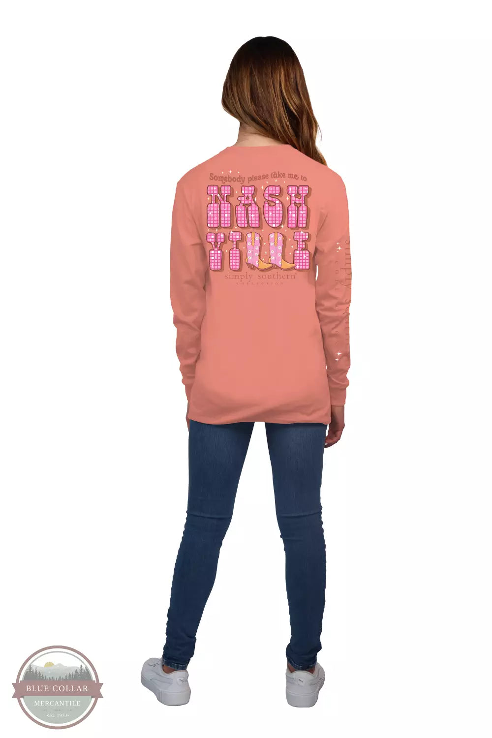 LS-NASHVILLE-PEACH Take Me to Nashville Long Sleeve T-Shirt Solid Color Striped Floral