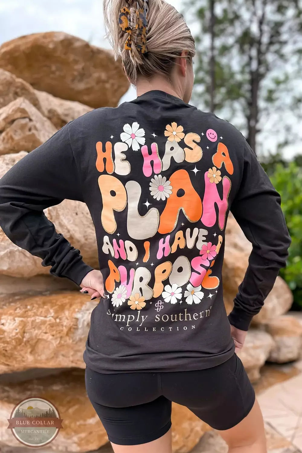 LS-PURPOSE-BLACK He Has a Plan Long Sleeve T-Shirt Anti-Shrink Durable Soft