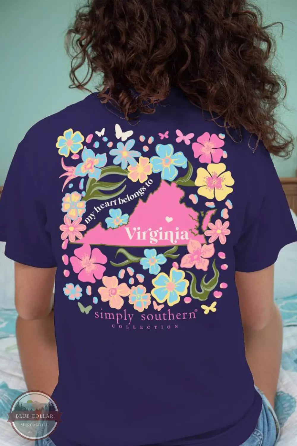 SS-STATE-VA-NAVY Virginia Floral Short Sleeve T-Shirt Chenille Fabric Brocade Fabric Lace Fabric SS-STATE-VA-NAVY Virginia Floral Short Sleeve T-Shirt Chenille Fabric Brocade Fabric Lace Fabric