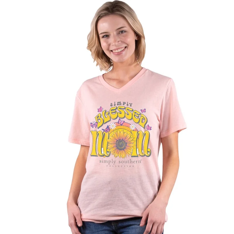 VSS-MOM-SHRIMP Simply Blessed Mom Short SleeveT-Shirt V-Neck T-Shirt Long Sleeve Cotton
