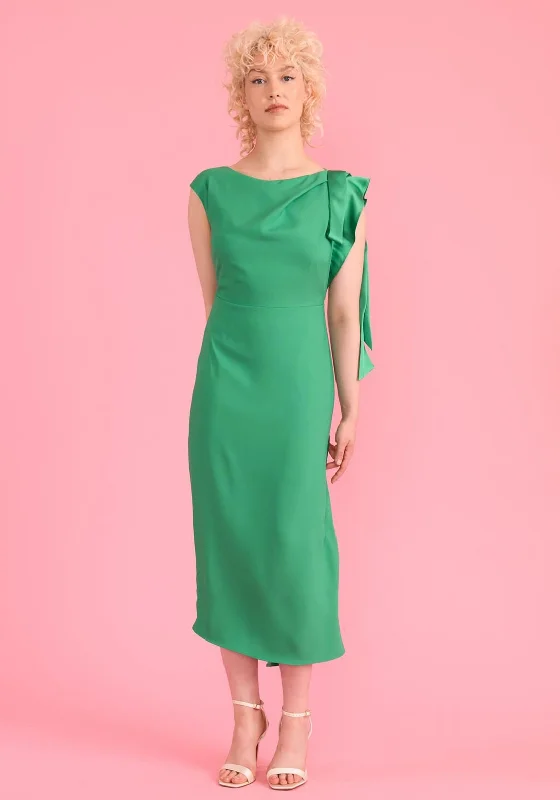 Sisters By Caroline Kilkenny Gianna Shoulder Tie Midi Dress, Green Elegant Lace Trim Midi Dress