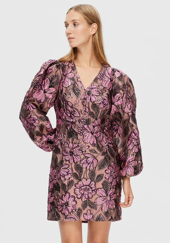 Selected Femme Paula Floral Embossed Mini Dress, Pink Lavender Classic Black Mini Dress