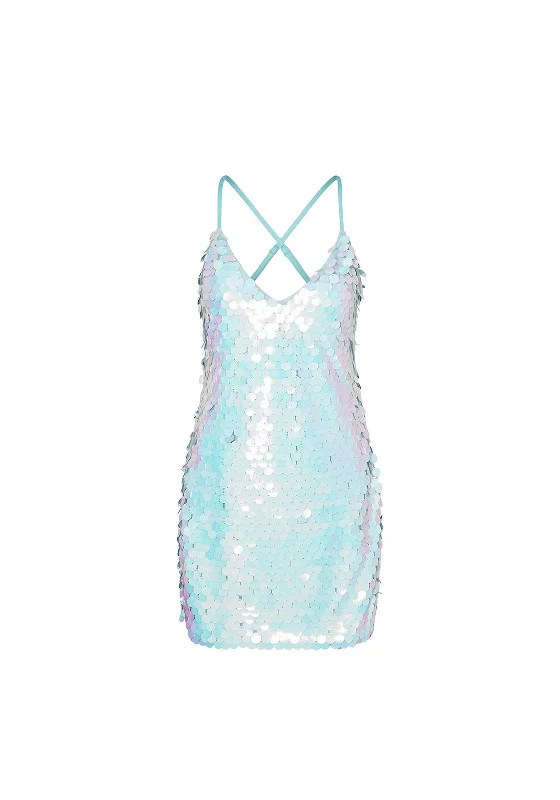 SOMETHINGNEW Gloria Sequin Mini Dress, Blue Radiance Fashionable Party Mini Dress