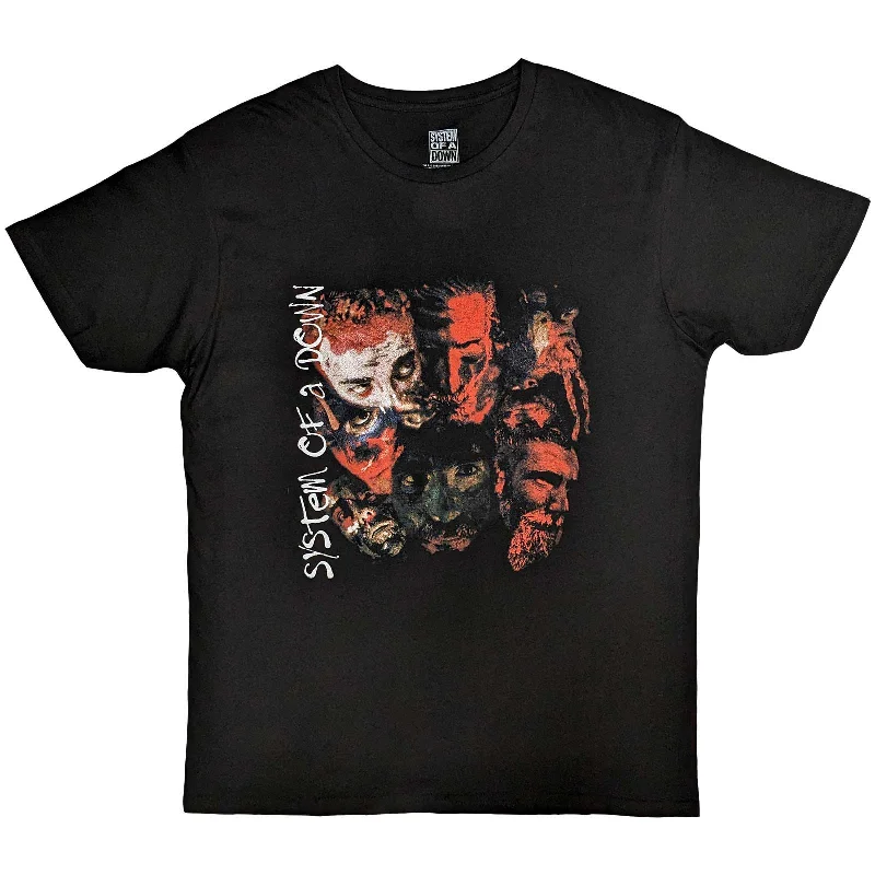 System Of A Down | Official Band T-Shirt | Painted Faces Hooded Caped Shawl Collar