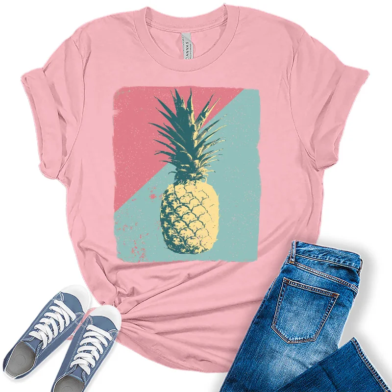 Summer Tropical Pineapple Graphic Tees For Women Fleece Nylon Spandex