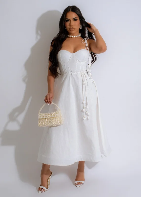 Sweet Petal Linen Midi Dress White Fashionable Shift Midi Dress