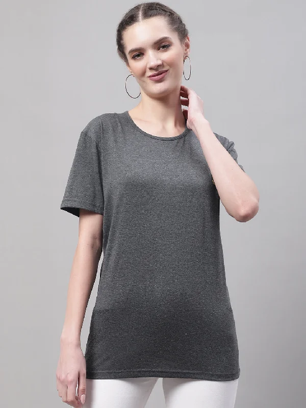 Vimal Jonney Round Neck Cotton Solid Anthracite T-Shirt for Women Satin Fabric Silk Fabric Chiffon Fabric