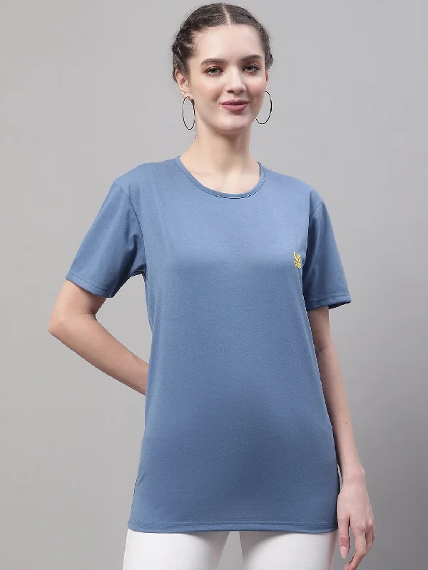 Vimal Jonney Round Neck Cotton Solid Dark Grey T-Shirt for Women Jersey Fabric Tulle Fabric Batik Fabric
