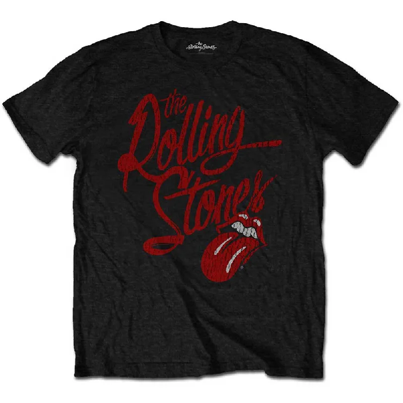 The Rolling Stones | Official Band T-Shirt | Script Logo (Soft-Hand Inks) Satin Blend Silk Blend Wool Blend