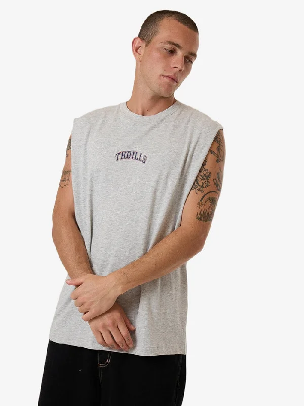 Thrills - Roosevelt Merch Fit Muscle Tee in Snow Marle Welt Pockets Slit Pockets