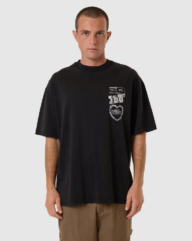 Thrills - Chain Reaction Box Fit Oversized Tee in Faded Black Ribbed T-Shirt High Neck Heavyweight