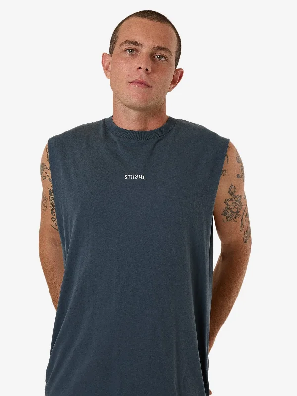 Thrills - Minimal Thrills Merch Fit Muscle Tee in Dark Slate Cotton Fabric Linen Fabric Terry Fabric