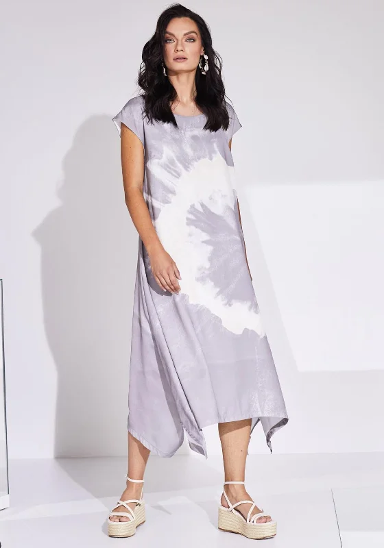 Naya Tie Dye Placement Print Midi Dress, Mink Elegant V-Neck Midi Dress