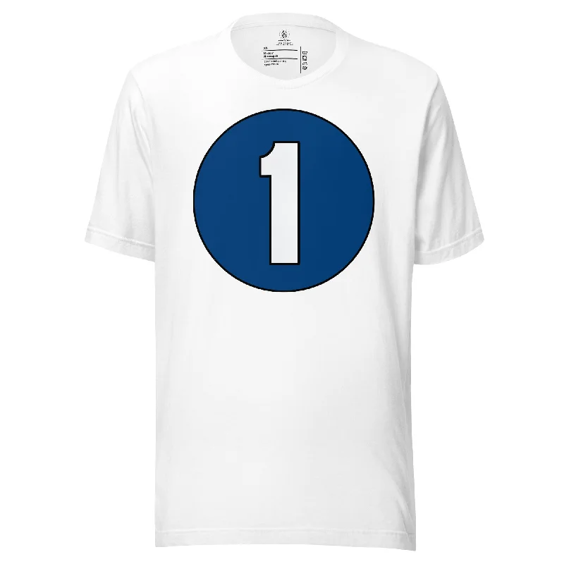 Unisex t-shirt: White on Navy Blue 1 Ribbed T-Shirt High Neck Heavyweight
