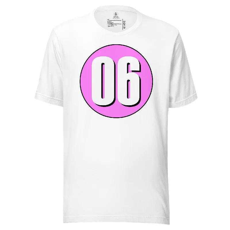 Unisex t-shirt: White on Pink 06 Handmade Hand-knitted Hand-woven