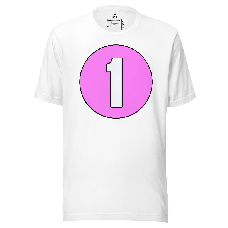 Unisex t-shirt: White on Pink 1 V-Neck T-Shirt Long Sleeve Cotton