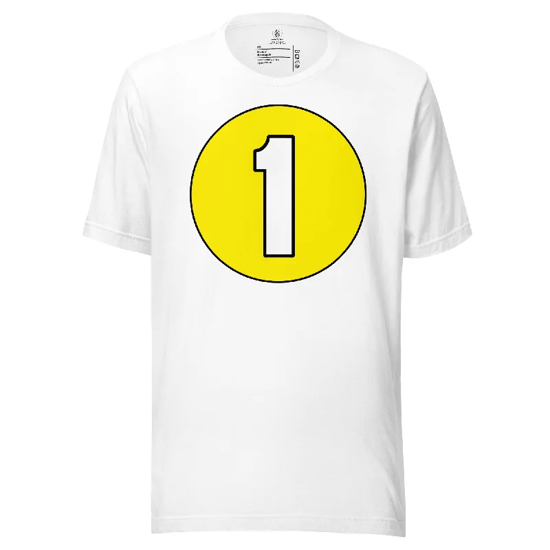 Unisex t-shirt: White on Yellow 1 Collared Crew Neck Turtle Neck